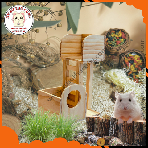 Nhà tắm hamster bằng gỗ thám hiểm 2 tầng