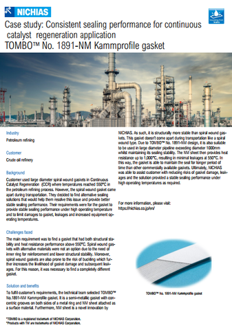 Case study: Tombo No. 1891-NM Kammprofile gasket for Crude Oil Refinery