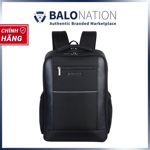 Balo doanh nhân phối da SAKOS Maestro laptop 15.6 inch - Mở 90 độ, chống thấm, cổng sạc USB, đai gài vali