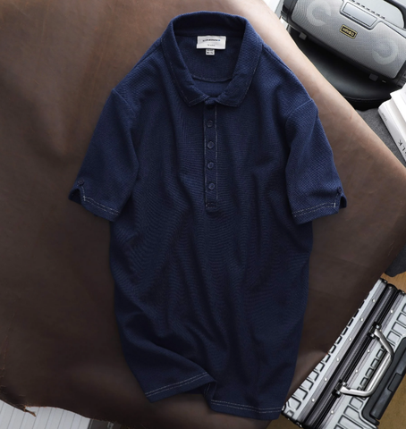 Áo Polo ICONDENIM SPCL' White Chain Stitch In Dark Navy
