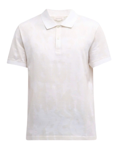 Alexander McQueen Men's Jacquard Graffiti Logo Polo Ivory