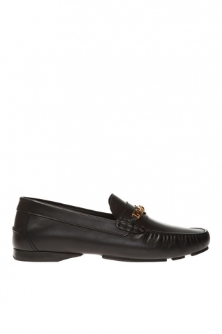 VERSACE BLACK MOCCASINS WITH LOGO
