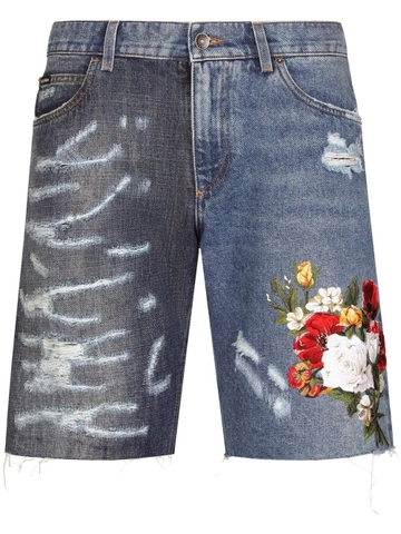 Dolce & Gabbana two-tone embroidered denim shorts