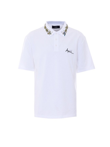 Amiri Floral Collar Polo White