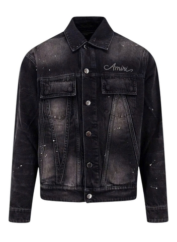 AMIRI Bleach Bandana Denim Jacket in Faded Black