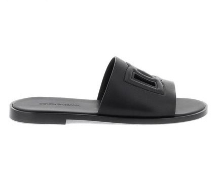 Dolce & Gabbana embossed-logo leather slides