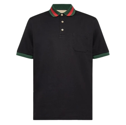 Gucci Web Collar Cotton Piquet Blue Polo