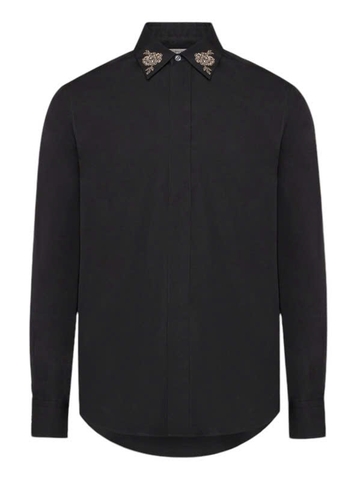 Alexander McQueen  Men's Embroidered Collar Shirt in Black