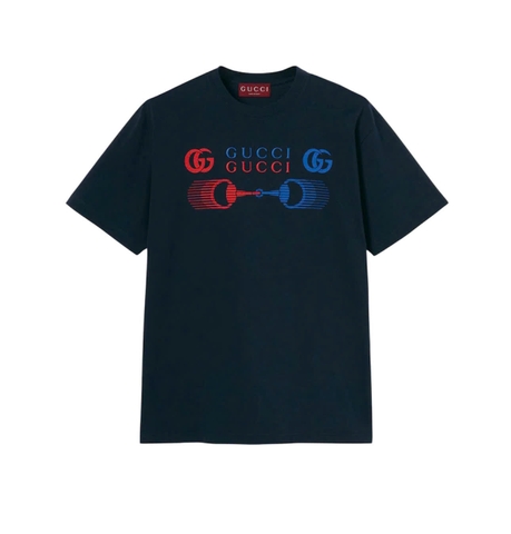 Printed black cotton jersey T-shirt