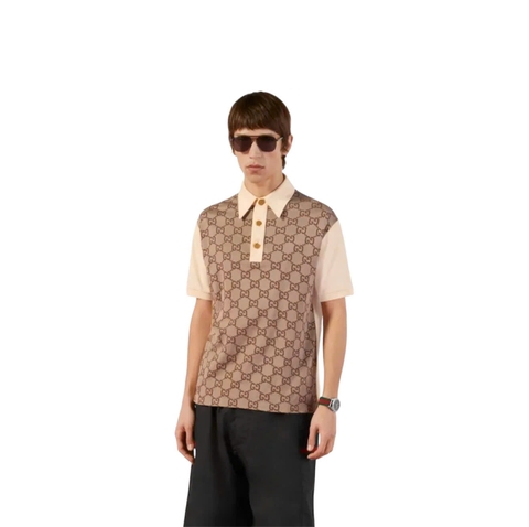 Gucci Beige GG monogram polo shirt