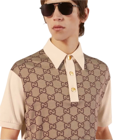 Gucci Beige GG monogram polo shirt