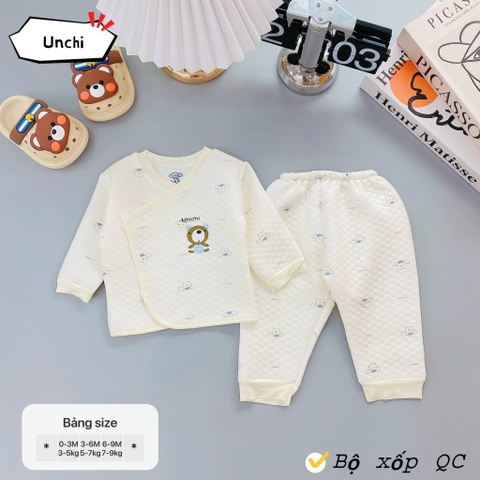 Bộ dài tay quần áo vải xốp trắng Unchi mẫu mới 2024