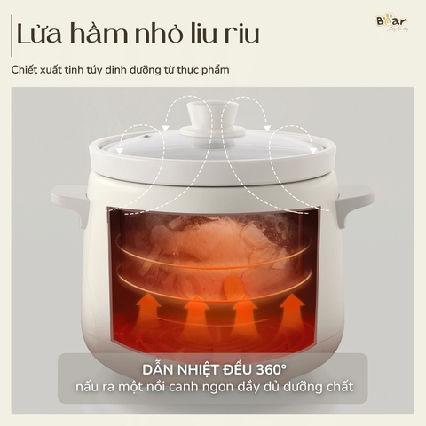 Nồi Nấu Chậm 1.5L BEAR SB-NNC15 Đa Năng Nấu Cháo, Hầm Nhanh, Nấu Chậm Trực Tiếp, Kho Thịt Kho Cá Giữ Ấm - Bản Tiếng Việt