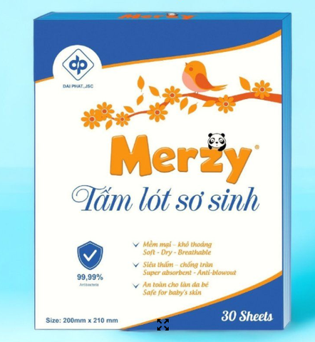 Miếng lót sơ sinh Merzy mềm mại, tấm lót chống thấm cho bé 30 miếng size 220mm x210mm