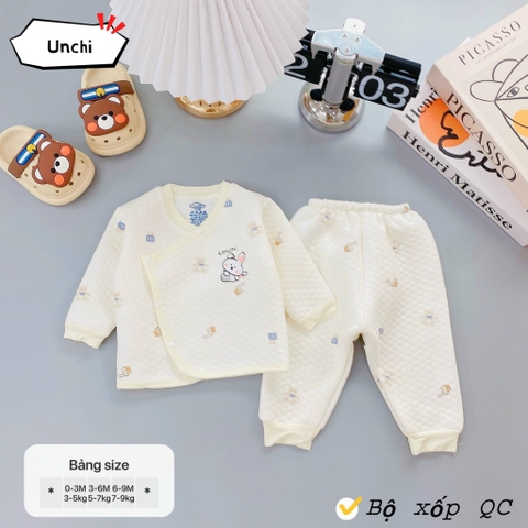 Bộ dài tay quần áo vải xốp trắng Unchi mẫu mới 2024