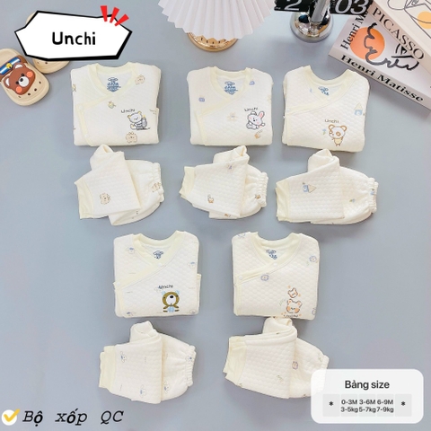 Bộ dài tay quần áo vải xốp trắng Unchi mẫu mới 2024