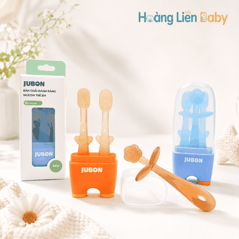 Bàn Chải Đánh Răng Silicon Jubon Cho Bé Kèm Hộp Đựng – Chăm Sóc Răng Miệng Từ 0 Tháng