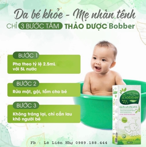 Nước Tắm Gội Thảo Dược Bobber cho bé từ sơ sinh phòng ngừa mụn, rôm sảy, hăm da