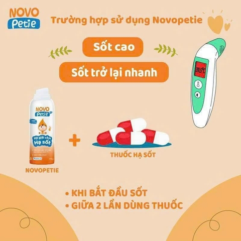 Xịt Giải Cảm Hạ Sốt Novo Petie 100ml – Hỗ Trợ Làm Mát Cơ Thể, Giảm Khó Chịu Khi Bé Bị Sốt