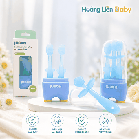 Bàn Chải Đánh Răng Silicon Jubon Cho Bé Kèm Hộp Đựng – Chăm Sóc Răng Miệng Từ 0 Tháng