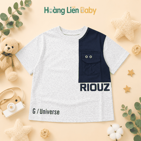 Áo Phông Cotton Bé Trai Phối Túi Phong Cách Hàn Quốc Size 110-150