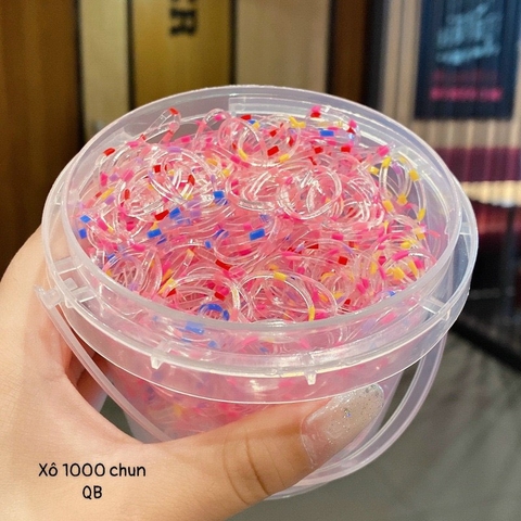 Đồ chơi - Xô hộp 1000 chun tóc chun nịt buộc tóc cao su nhiều màu siêu dai cho mẹ và bé có nắp đậy