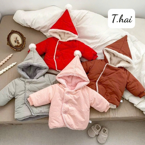 Áo khoác lông có mũ size nhí cho bé trai, gái