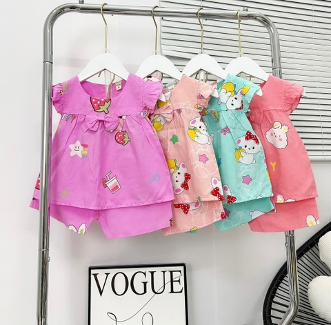 Bộ lanh cộc tay vai cánh tiên, cổ sen bèo cho bé gái hoạ tiết xinh xắn, bộ tôn tole sát nách cho bé gái
