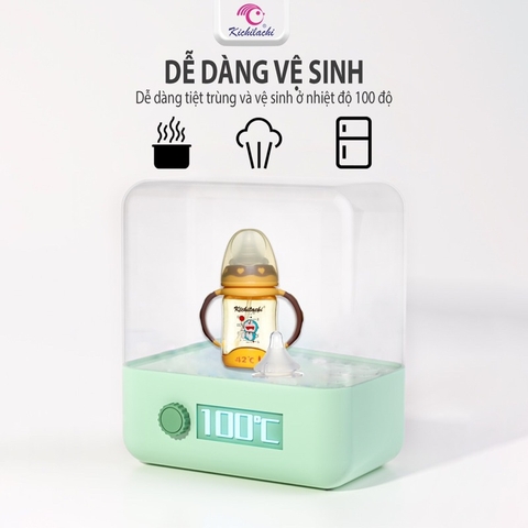 Bình Sữa Cho Bé Kichilachi 240ml Cổ Rộng, Cảm Biến Nhiệt Độ,chất Liệu Ppsu Có Quai Cầm ,núm Ty Siêu Mềm Cho Bé
