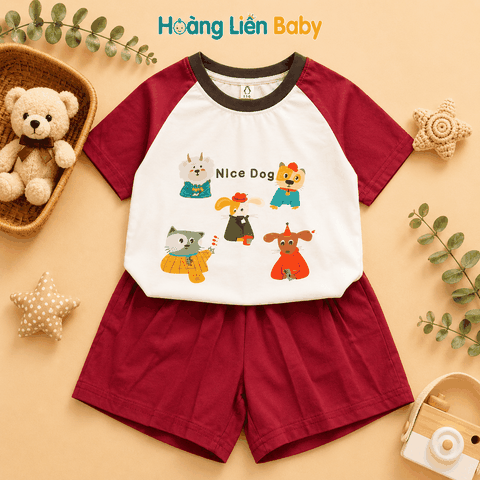 Bộ Cộc Cotton Bé Trai Nice Dog Mềm Mát Hình In Nhiệt Size 73-100