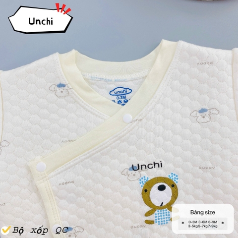 Bộ dài tay quần áo vải xốp trắng Unchi mẫu mới 2024