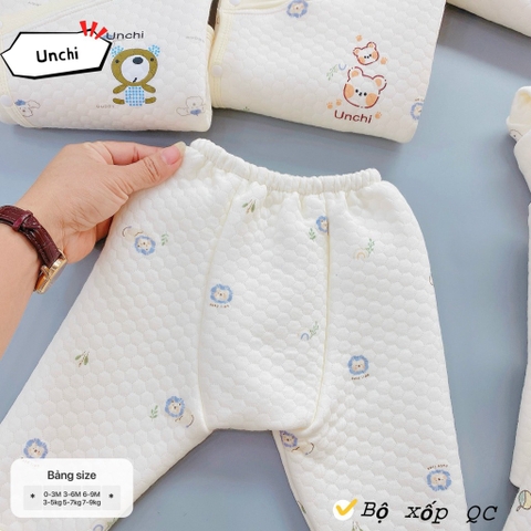 Bộ dài tay quần áo vải xốp trắng Unchi mẫu mới 2024