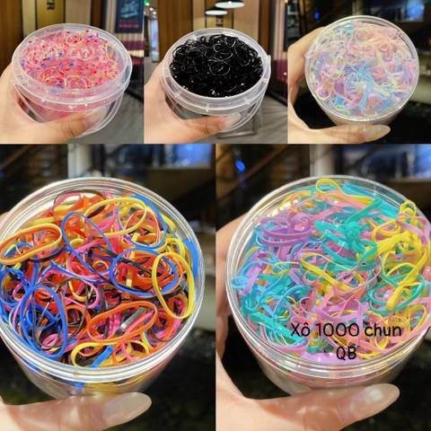 Đồ chơi - Xô hộp 1000 chun tóc chun nịt buộc tóc cao su nhiều màu siêu dai cho mẹ và bé có nắp đậy