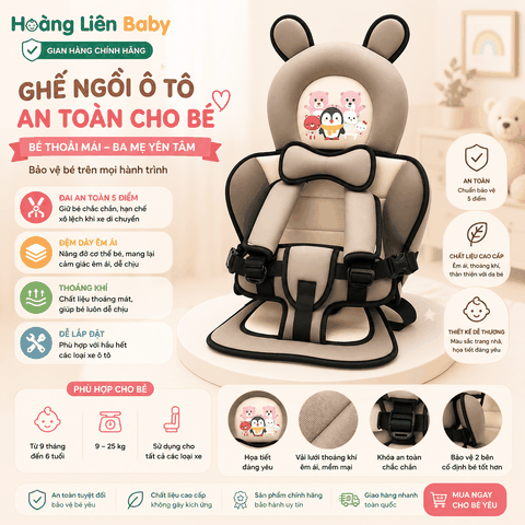 Ghế Ngồi Ô Tô Cho Trẻ Em – Đệm Êm, Đai An Toàn Nhiều Điểm, Thiết Kế Dễ Thương