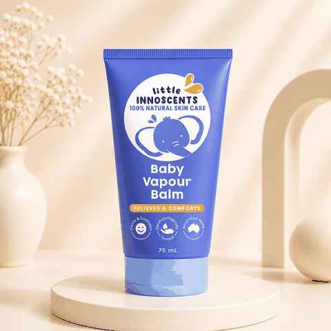 Dầu bôi ấm ngực Organic Little Innoscents của Úc, Giữ Ấm, Hỗ Trợ Làm Dịu Khi Bé Bị Nghẹt Mũi