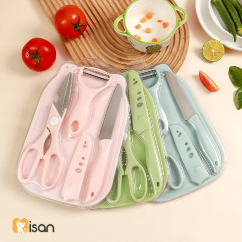 PK ĂN DẶM - Bộ dao thớt Misan 4 chi tiết chế biến đồ ăn dặm
