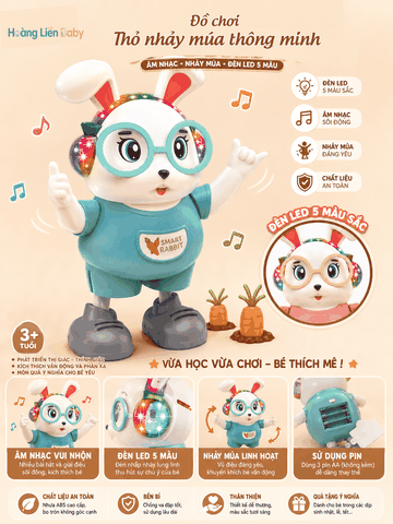 Đồ chơi thỏ nhảy múa thông minh có đèn LED và âm nhạc cho bé
