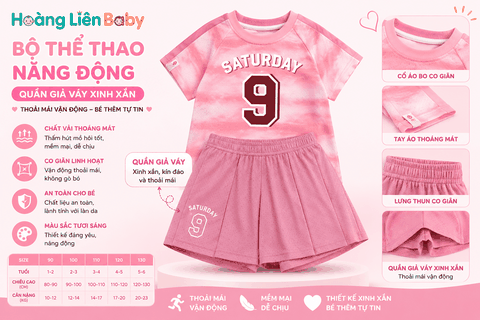 Bộ Thể Thao Bé Gái SATURDAY 9 Cao Cấp Mềm Mịn Mát Lạnh Size 90-130