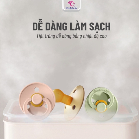Ti giả cao cấp Kichi siêu mềm có nắp đậy,Ti giả Kichi Ultra Air chỉnh nha, thông khí, đầu dẹt siêu mềm cho bé [Hàng chính hãng]