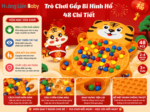 Trò chơi gắp bi hình hổ 48 chi tiết cho bé từ 3 tuổi trở lên