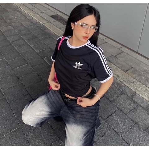 Áo phông rút eo phối viền sọc cho nữ Adidas chất mềm mát, co dãn 4 chiều
