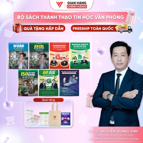 Bộ 7 sách Word -Excel -PowerPoint -Google Sheets -150TT Excel -68 biểu mẫu Excel và Ứng dụng AI trong văn phòng