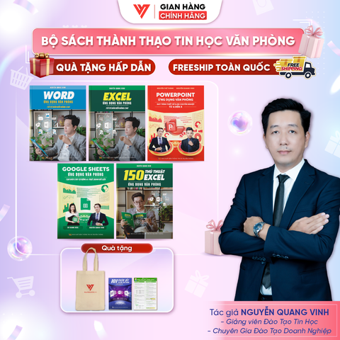 Bộ 5 Sách Word - Excel - PowerPoint - Google Sheets - 150 TT - ứng dụng văn phòng