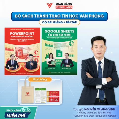 Bộ 2 Sách Tin Học PowerPoint và Google Sheets Ứng Dụng Văn Phòng