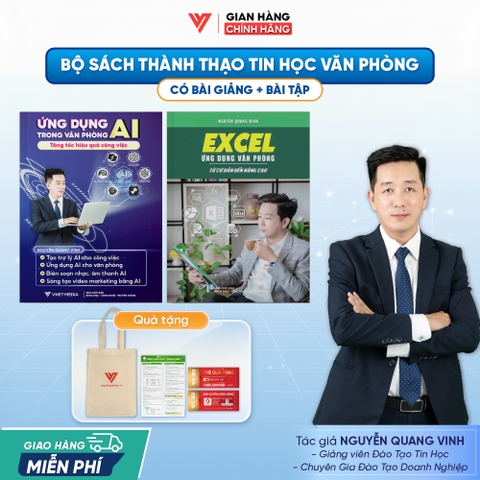Bộ 2 Sách Ứng Dụng AI Và Excel Từ Cơ Bản Đến Nâng Cao Ứng Dụng Văn Phòng