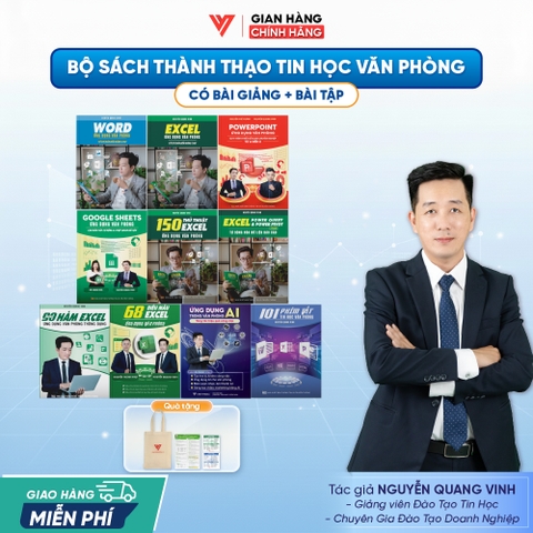 Bộ 10 Word - Excel - PowerPoint - Google Sheets - 150 TT - 90 Hàm Excel- 68 Biểu mẫu - Power Query - Ứng dụng AI và 101 Phím Tắt