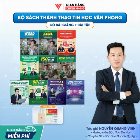 Bộ 10 Word - Excel - PowerPoint - Google Sheets - 150 TT - 90 Hàm Excel- 68 Biểu mẫu - Power Query - Ứng dụng AI và 101 Phím Tắt