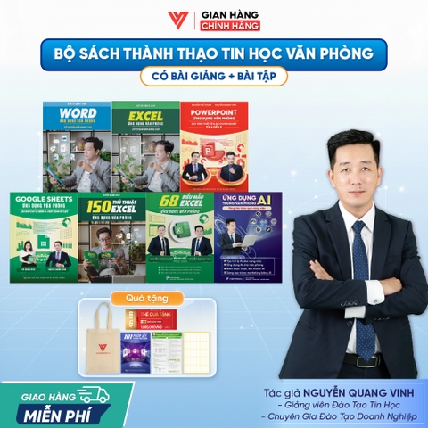 Bộ 7 sách Word - Excel - PowerPoint - Google Sheets - 150TT Excel - 68 biểu mẫu Excel và Ứng dụng AI Trong Văn Phòng