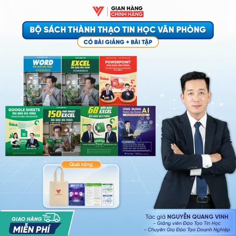 Bộ 7 sách Word - Excel - PowerPoint - Google Sheets - 150TT Excel - 68 biểu mẫu Excel và Ứng dụng AI Trong Văn Phòng
