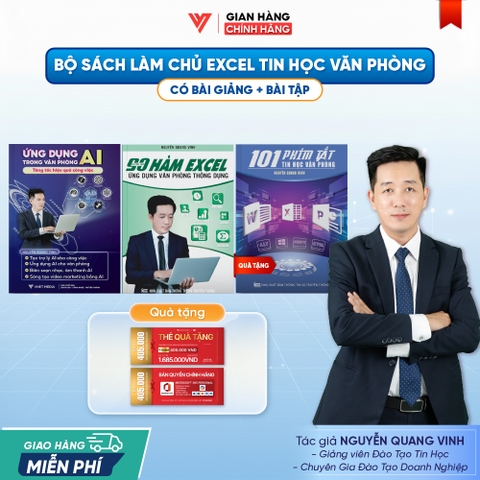 Bộ 2 Sách Ứng Dụng AI, 90 Hàm Excel và 101 Phím Tắt Word, Excel, Powerpoint - Ứng Dụng Văn Phòng Từ Cơ Bản Đến Nâng Cao